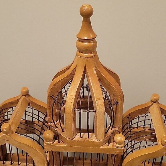 Vtg Wooden Birdcage Victorian Domed Cathedral Taj Mahal Door bird cage Wood boho - Picture 3 of 16